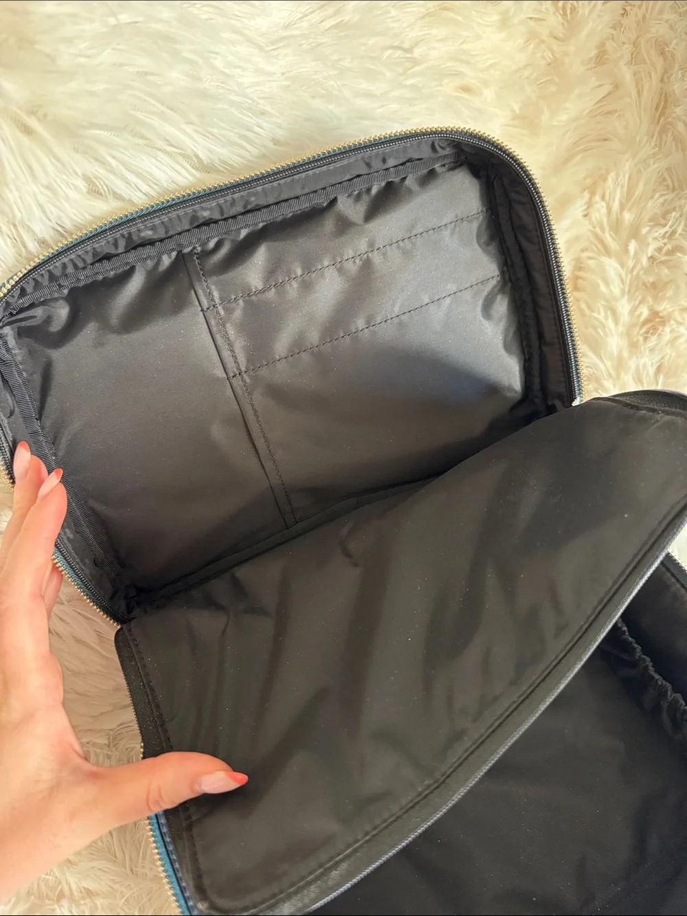 kate spade Dark Green Floral Leather Vanity Case with Gold Hardware